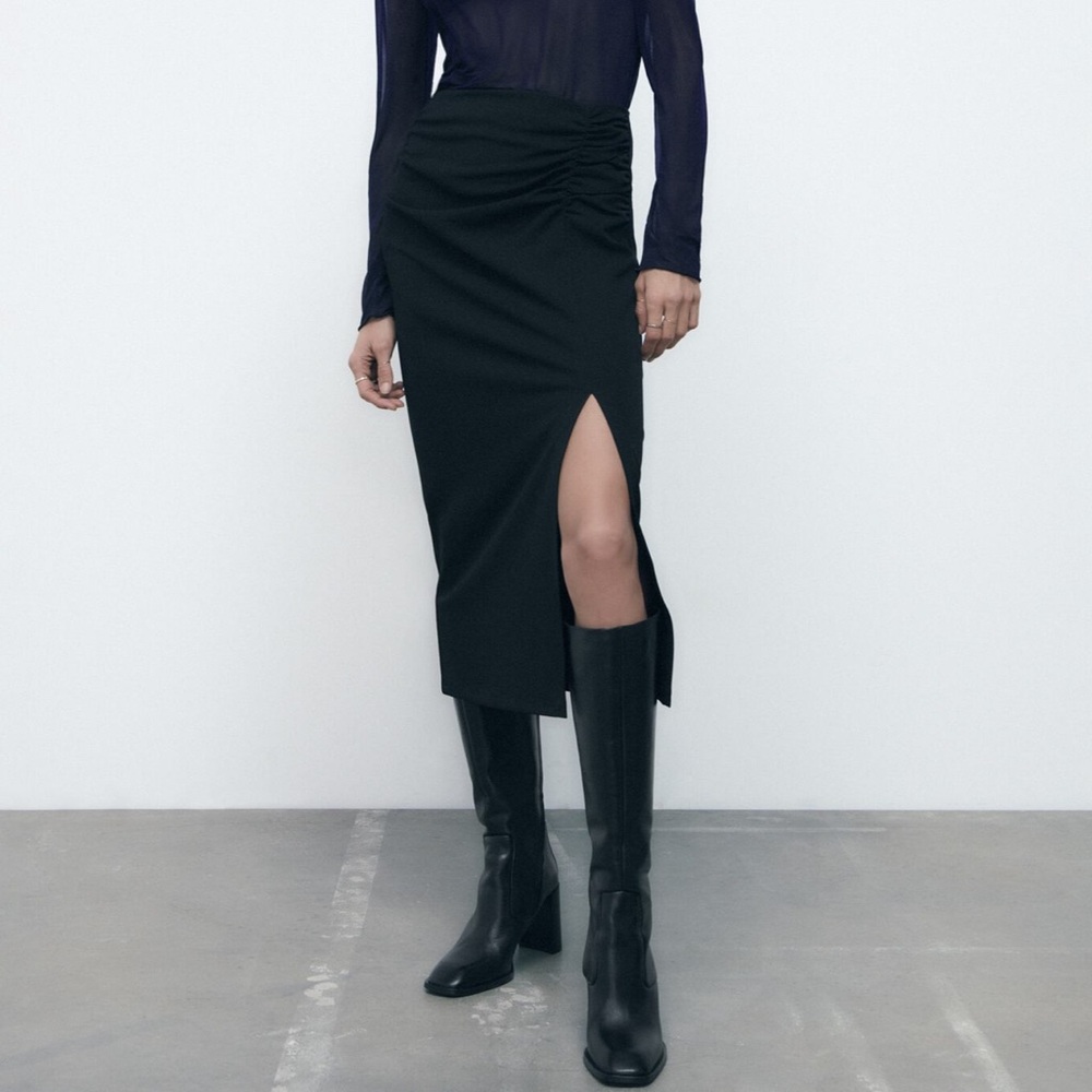 RUCHED MIDI SKIRT ZARA